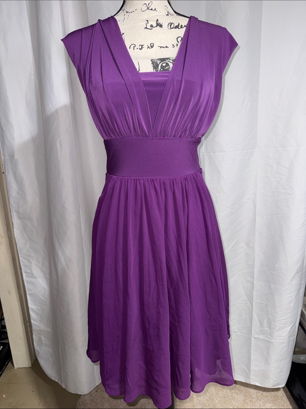 White House Black Market Purple V‑Neck Fit & Flare Midi Dress